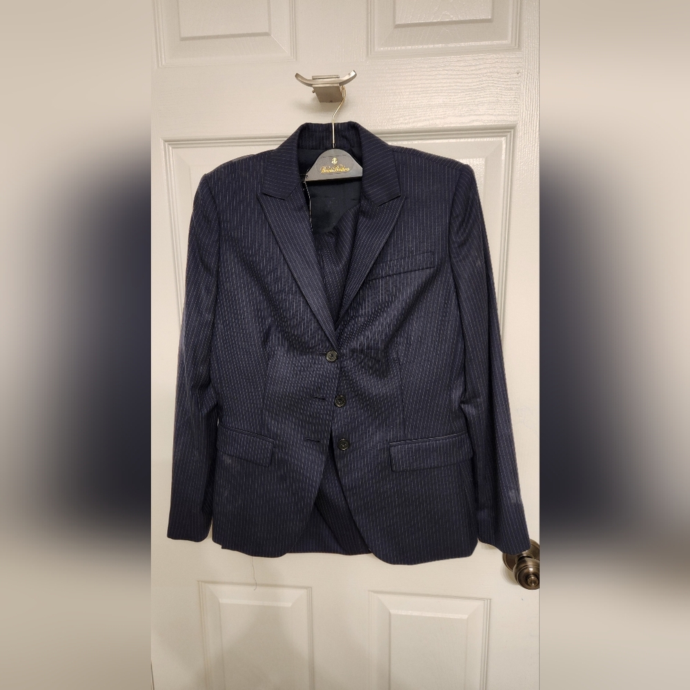 Brooks Brothers Dark Blue Striped Blazer And Skirt Set